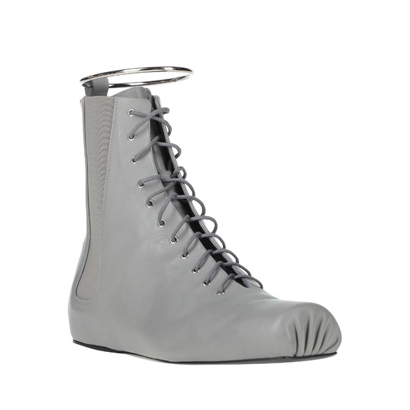 JIL SANDER LACE-UP ANKLE BOOTS GREY SZ 37